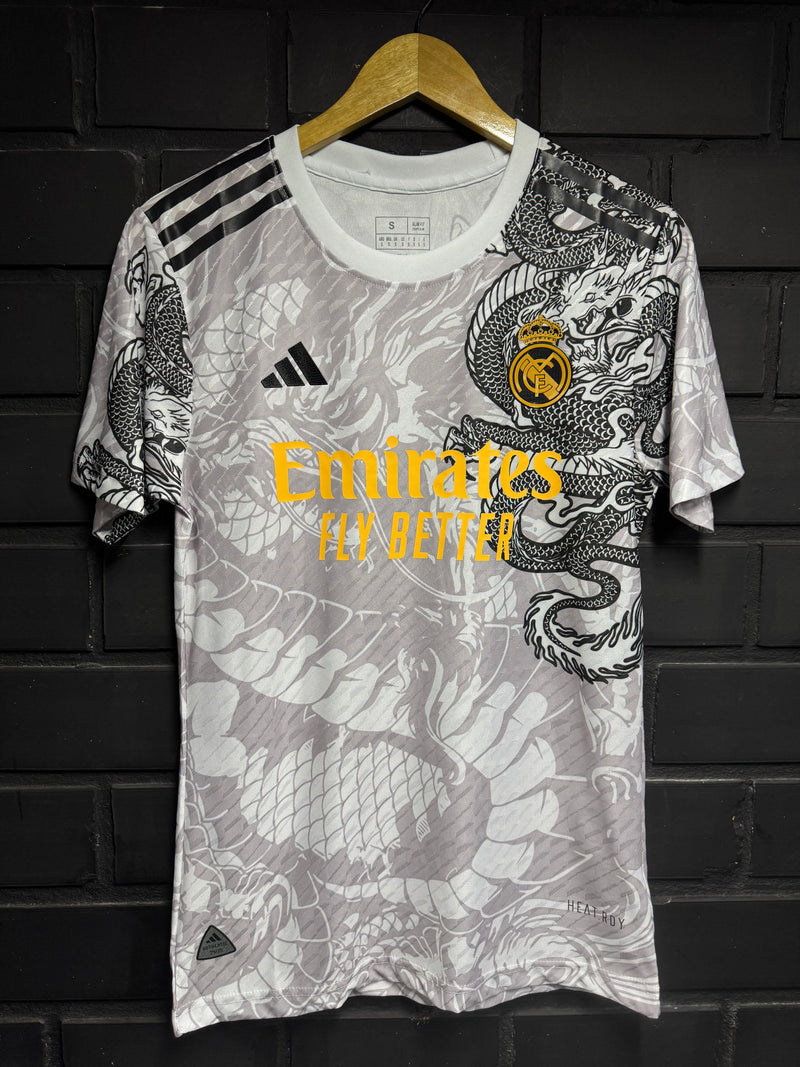 Camisa Real Madrid Edição Especial Dragon Player Branca/Amarelo 24/25