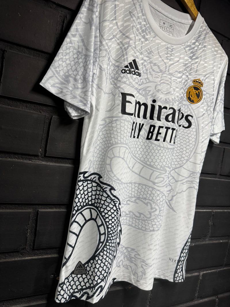 Camisa Real Madrid Edição Especial Dragon Player Branca/Preto 24/25