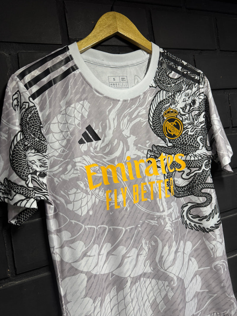 Camisa Real Madrid Edição Especial Dragon Player Branca/Amarelo 24/25