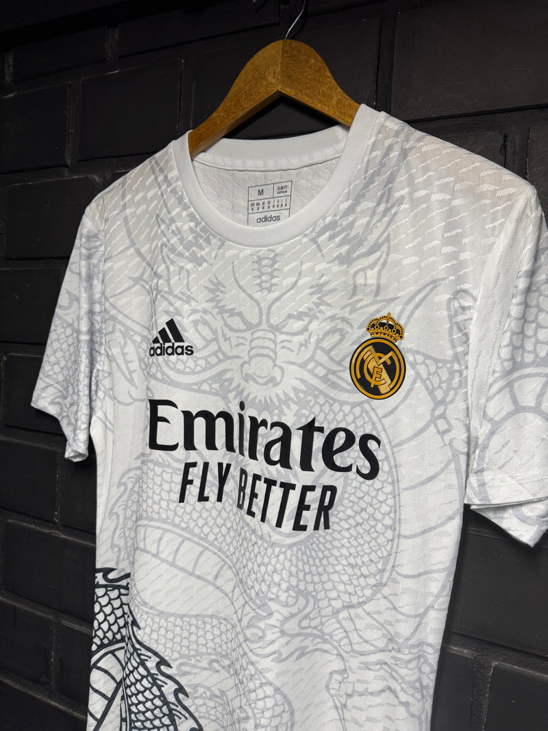 Camisa Real Madrid Edição Especial Dragon Player Branca/Preto 24/25